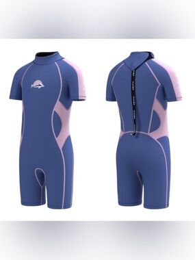 Xuker Blue and Pink wetsuit with back Zipper and Short Sleeves
